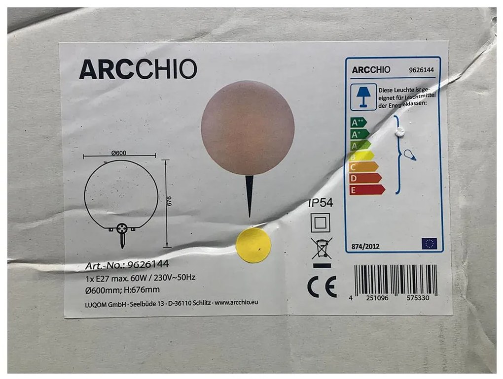 Arcchio - Vonkajšia lampa SENADIN 1xE27/60W/230V 60 cm IP54