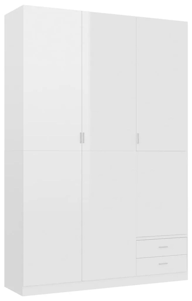vidaXL 3-dverový šatník, lesklý biely 120x50x180 cm, drevotrieska