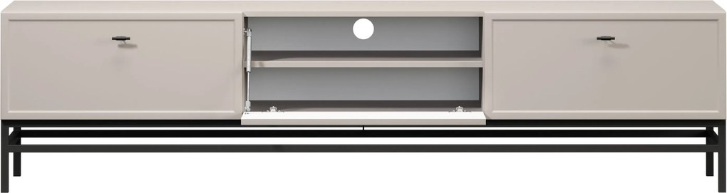TV skrinka so zásuvkami Lorini 200 cm - kašmír / čierne úchytky T-bar / rám