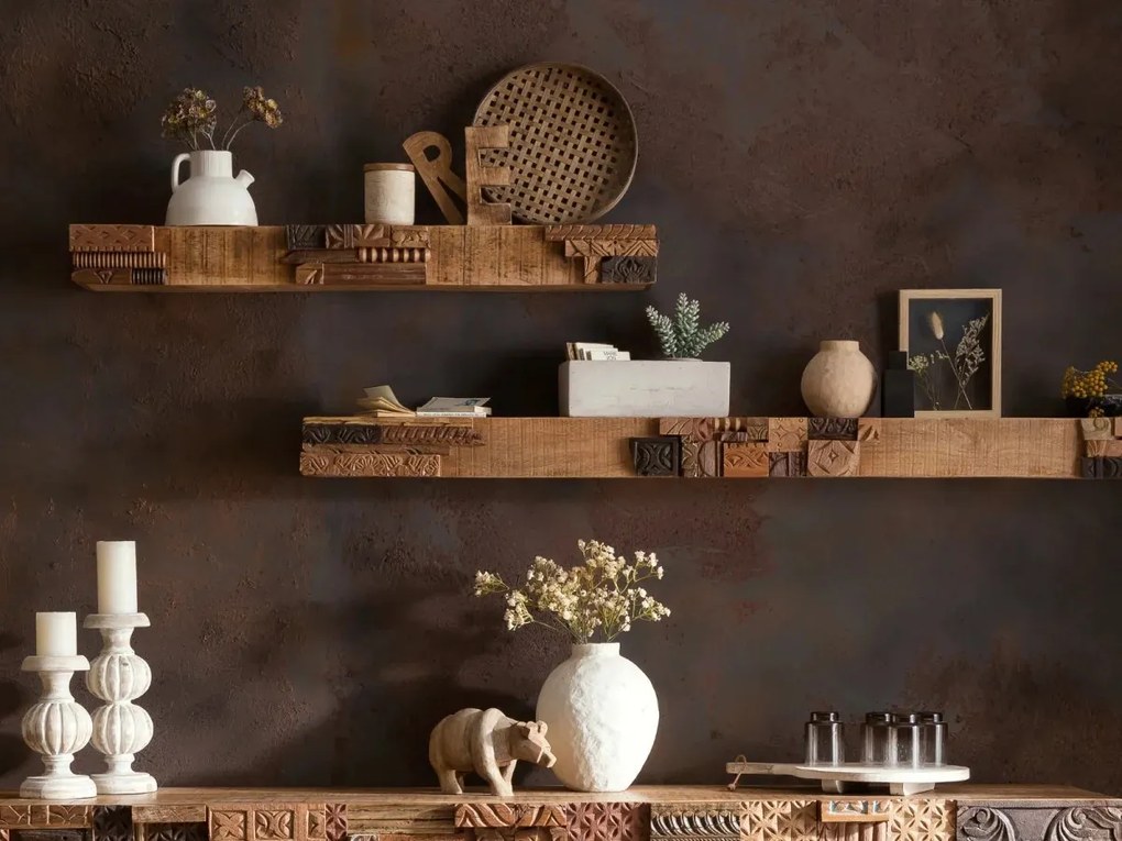 furniture-nabytek.cz - Masívna nástenná polica Greenland z mangového dreva, lakovaná, hnedá – 100 cm