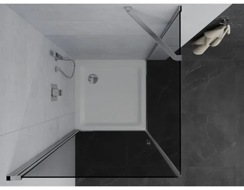 Mexen Pretoria, sprchovací kút 70 (dvere) x 70 (stena) cm, 6mm šedé sklo, chrómový profil + biela sprchová vanička, 852-070-070-01-40-4010