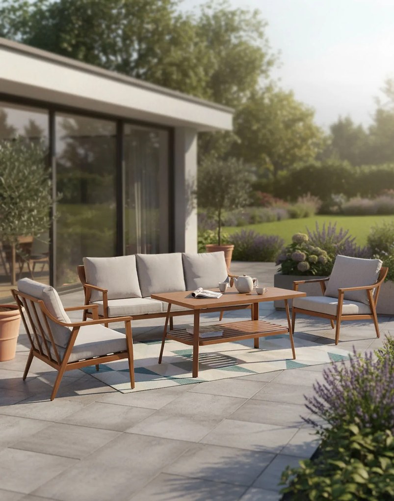 Záhradná nábytková súprava Tulum – hliníková, s 3-miestnou pohovkou a vysokým stolíkom