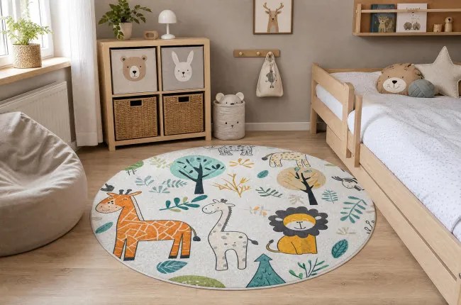 Detský koberec protišmykový BAMBINO 61570 krémový / zelený kruh