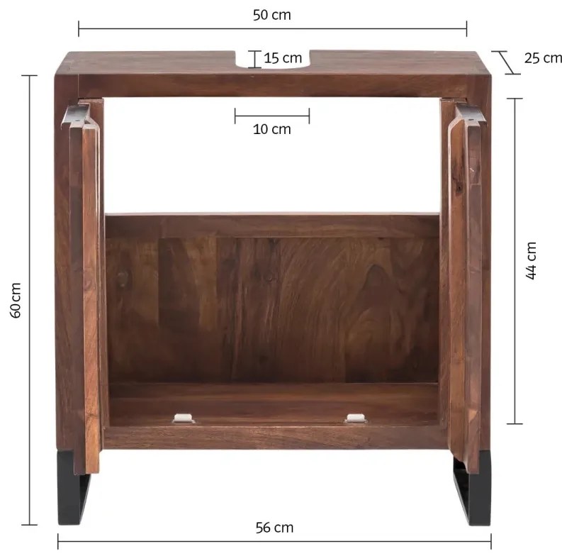 furniture-nabytek.cz - Masivní skříňka pod umyvadlo Sydney z akácie, lakovaná, hnědá – 56×25×60 cm