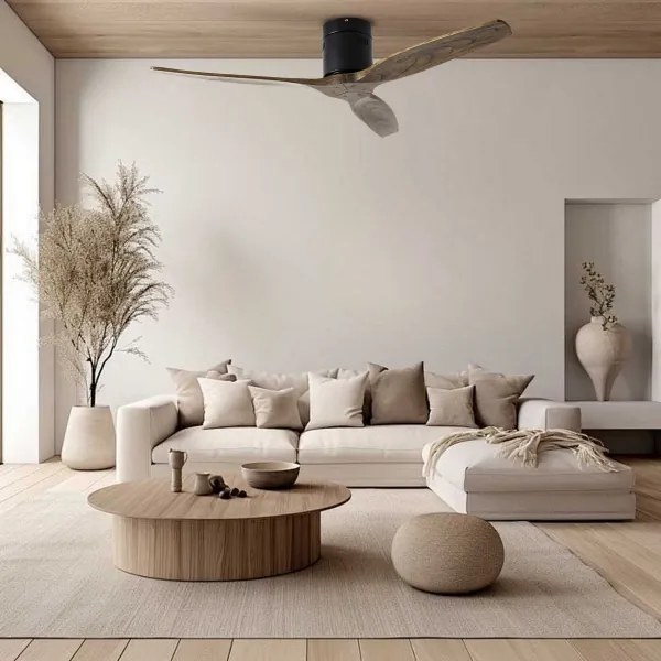 ZEVENTI - Stropný ventilátor SPELLO Wi-Fi Tuya čierna/dub + diaľkový ovládač