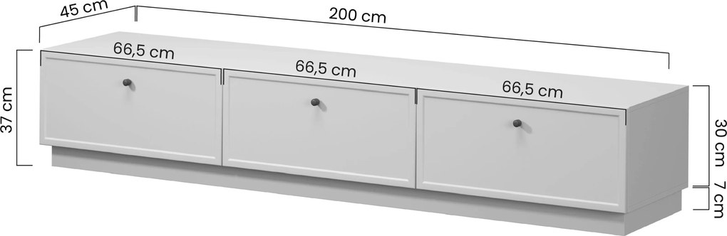TV stolík Lorini 200 cm na sokli – kašmírová / čierna / úchytky T