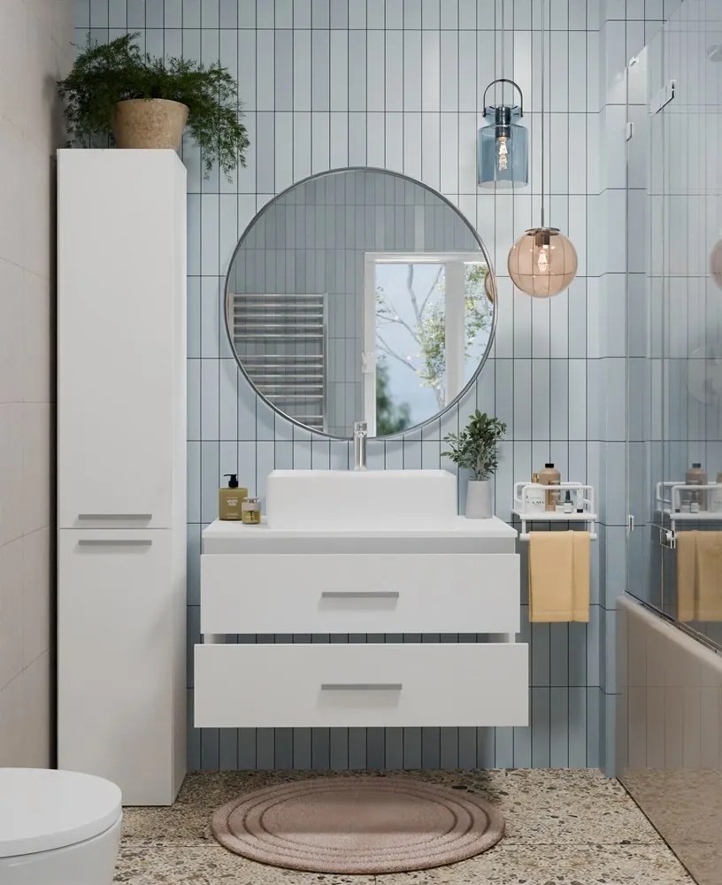 Závěsná skříňka s deskou a umyvadlem Nel 2S 80 cm bílá