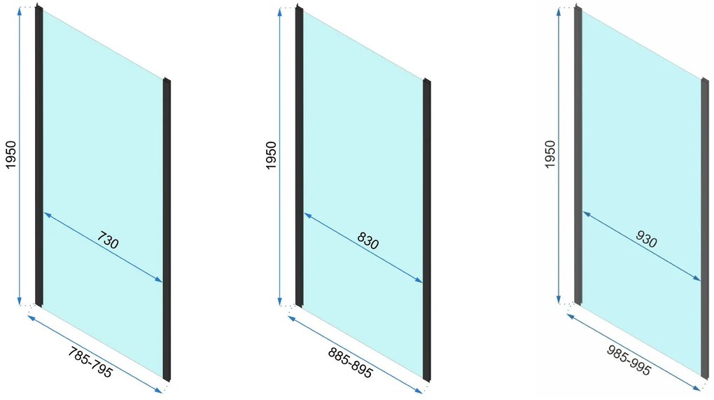 Rea Rapid Slide Wall, 3-stenný sprchovací kút s posuvnými dverami 130 (dvere) x 90 (stena) x 195 cm, 6mm číre sklo, čierny profil, KPL-09884