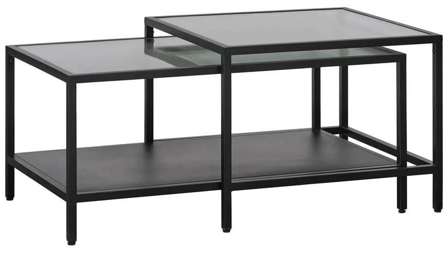 Čierne sklenené konferenčné stolíky v súprave 2 ks 60x60 cm Bronco – Unique Furniture