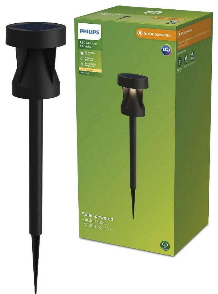 Philips Avery vonkajšie solárne zapichovacie stĺpikové LED svietidlo čierna, 1,8 W, 200 lm, 2700 K