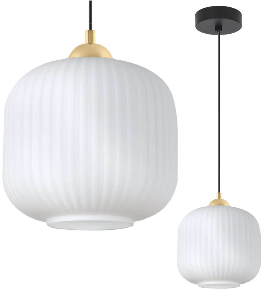 Závesné svietidlo Riffle 2, 1x biele sklenené tienidlo, b/g