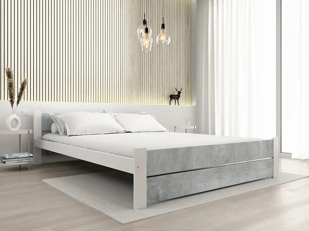 Posteľ IKAROS DOUBLE 120 x 200 cm, betón/biela Rošt: S latkovým roštom, Matrac: Matrac COCO MAXI 20 cm