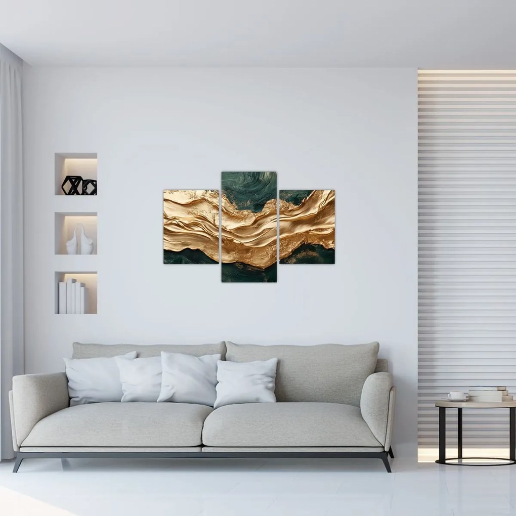 Obraz - Zelená abstrakcia so zlatom II. (90x60 cm)