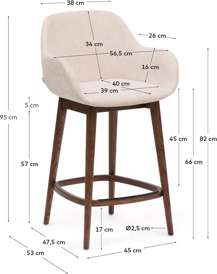 Béžová čalúnená barová stolička s podrúčkami (výška sedadla 66 cm) Konna – Kave Home