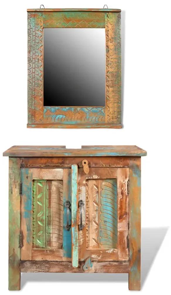 vidaXL Kúpeľňový nábytok z recyklovaného dreva: skrinka pod umývadlo, zrkadlo