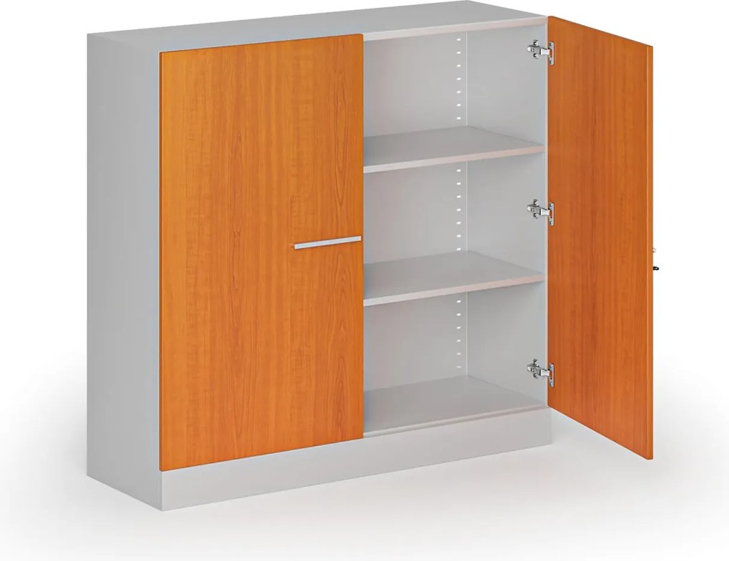 Kovová spisová skriňa s drevenými dverami, demontovaná, 1150 x 1200 x 400 mm, čerešňa
