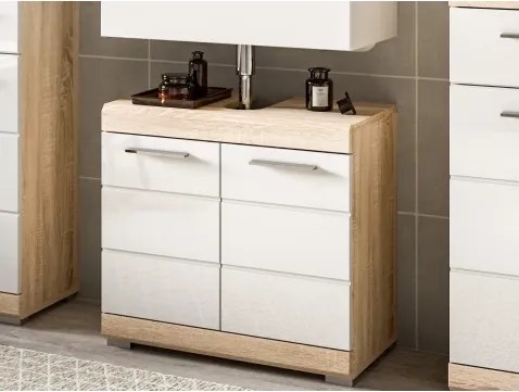 Kúpeľňová skrinka pod umývadlo Lambada, dub sonoma/biela lesk%