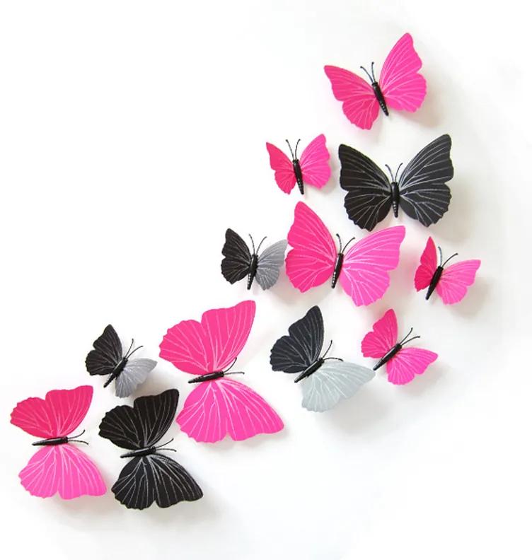 Samolepka na stenu „Plastové 3D Motýle - Čierne“ 12 ks 6-12 cm