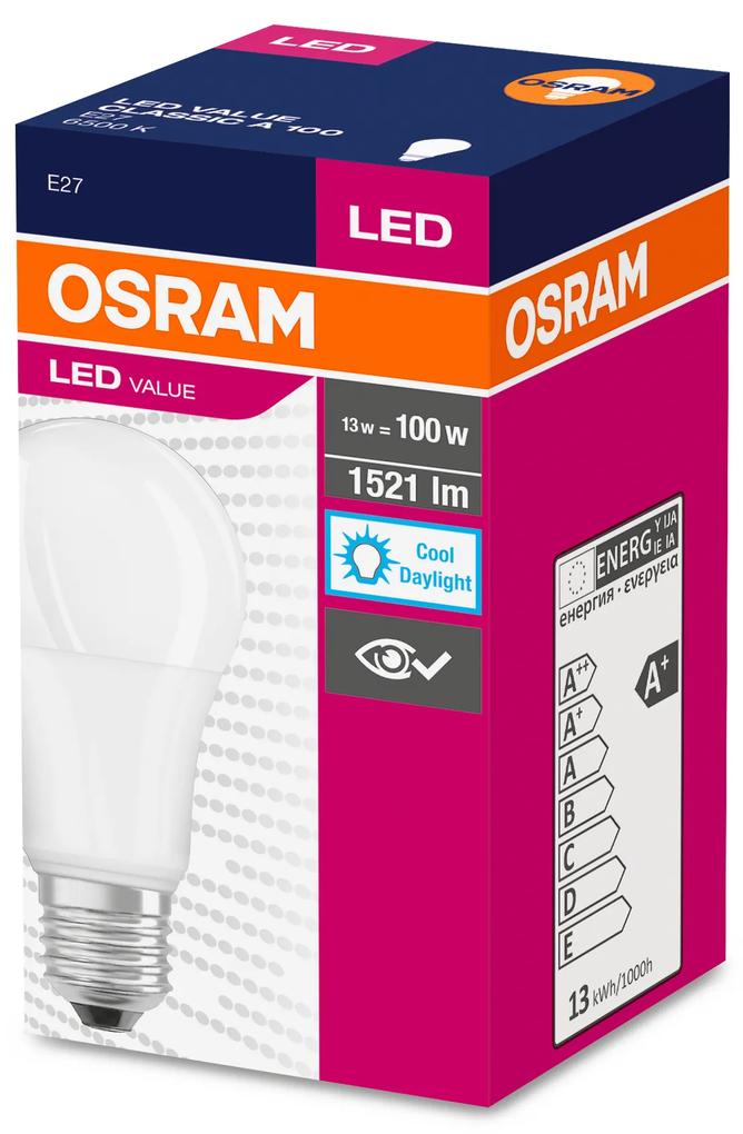 OSRAM LED žiarovka VALUE, E27, A100, 13W, 1521lm, 6500K, studená biela