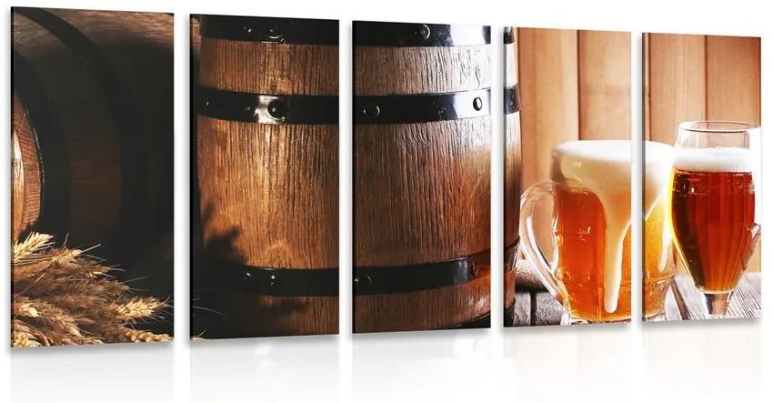 5-dielny obraz pivo s pivným súdkom - 200x100