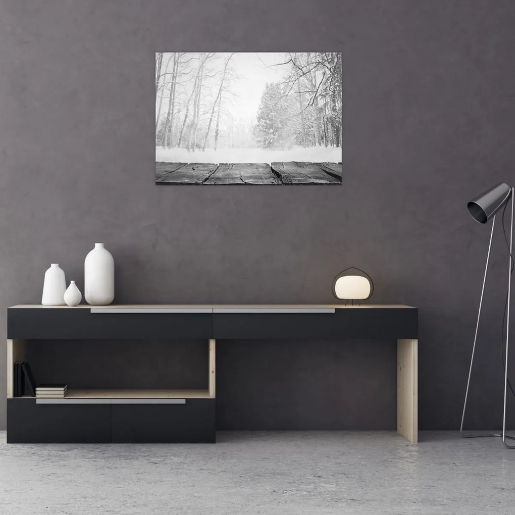 Obraz - Drevené mólo v zime (70x50 cm)