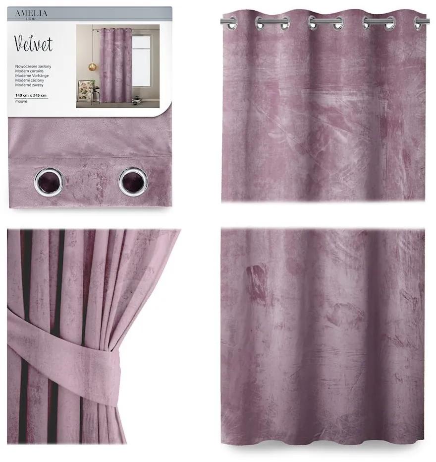 Záclona AmeliaHome Velvet II fialovo/ružový