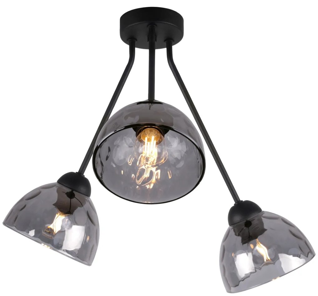 Stropné svietidlo Venice, 3x grafitové sklenené tienidlo