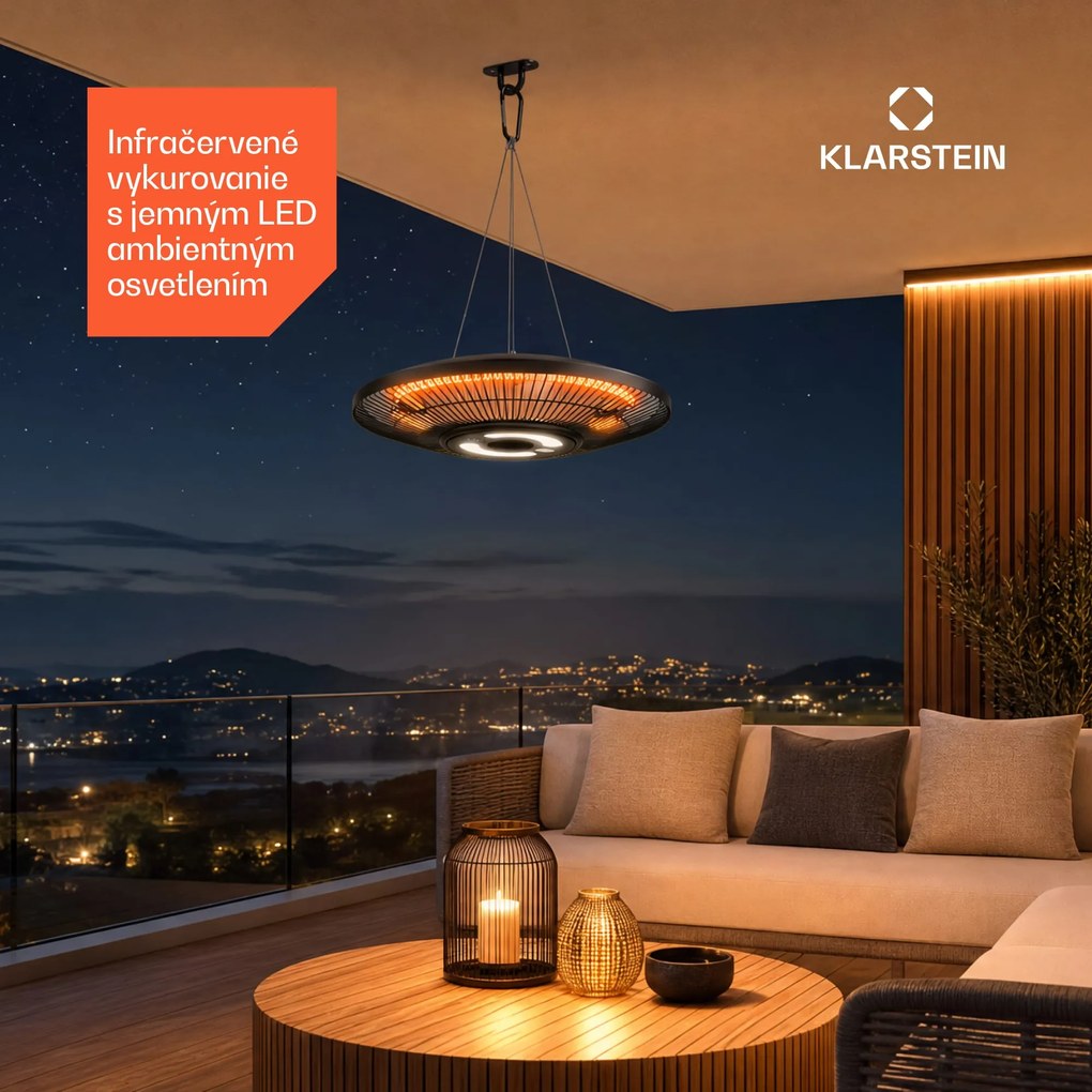 Klarstein LumiHeat infračervené stropné vykurovanie | 2000 W | 15 m² | LED svetlo | 42 cm x 42 cm