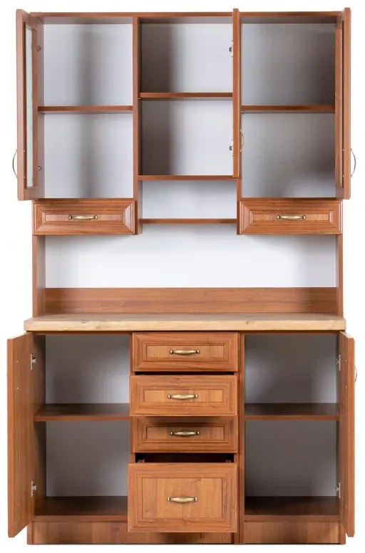 Kredenc Ramiak 120, orech ecco/orech ecco (sklo hranaté, u13 zlato, deska lancelot)