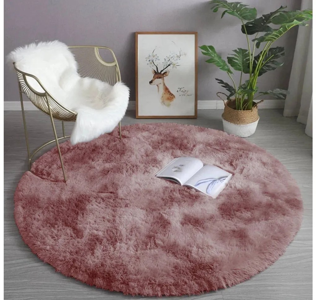 Ružový okrúhly shaggy koberec Ombre Rozmer: 90 cm