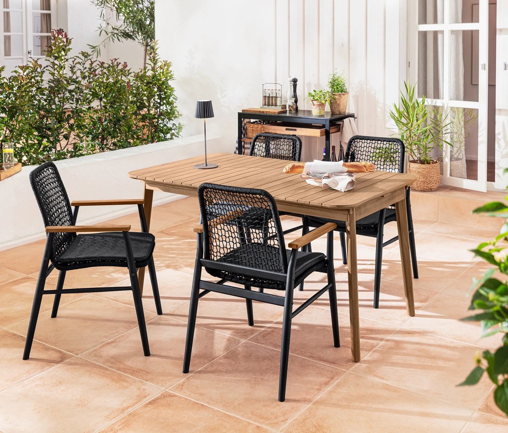 Jedálenská stolička s tíkovými opierkami rúk a textilným výpletom