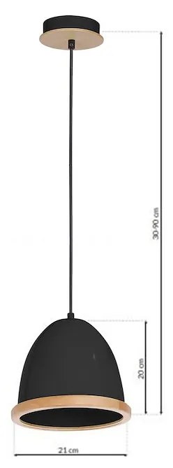 EUlight Závesné svietidlo Studio, 1x drevené/čierne kovové tienidlo, (fi 21cm), b/br