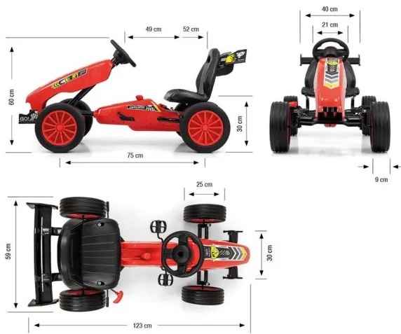 MILLY MALLY Detská šliapacia motokára Go-kart Milly Mally Rocket červená