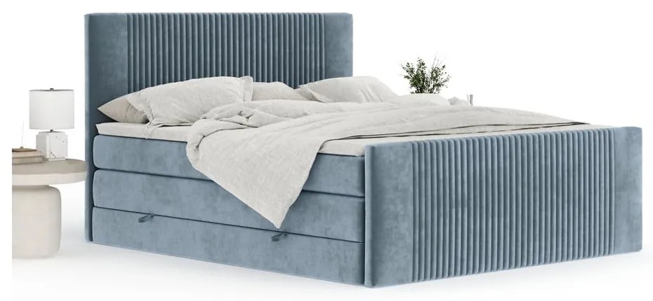 Modrá boxspring posteľ s úložným priestorom 180x200 cm Bergamo – Maison de Rêve