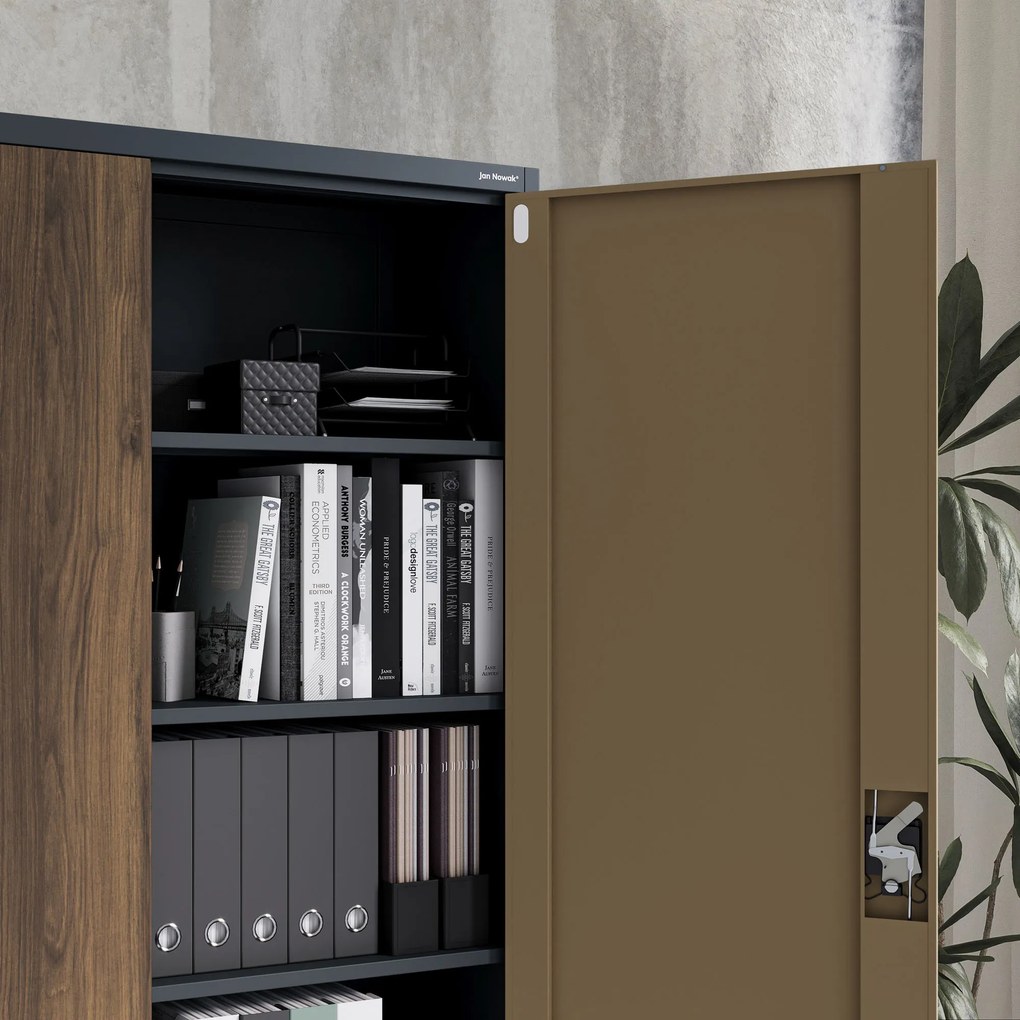 Kovová kancelárska skriňa na dokumenty, široká, antracit/orech, 1150x1850x400 mm: JAN II Eco Design