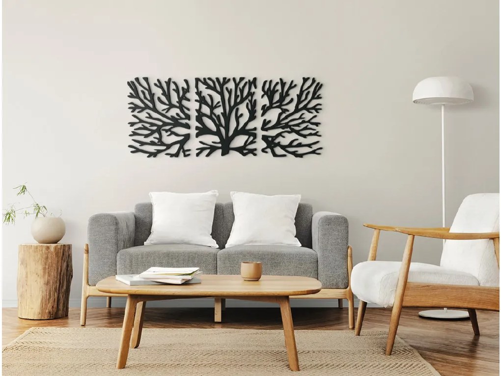 drevko 3-dielny obraz na stenu Strom Rozmer obrazu: 26,5 x 65 cm, Farba dekorácie: Čierna