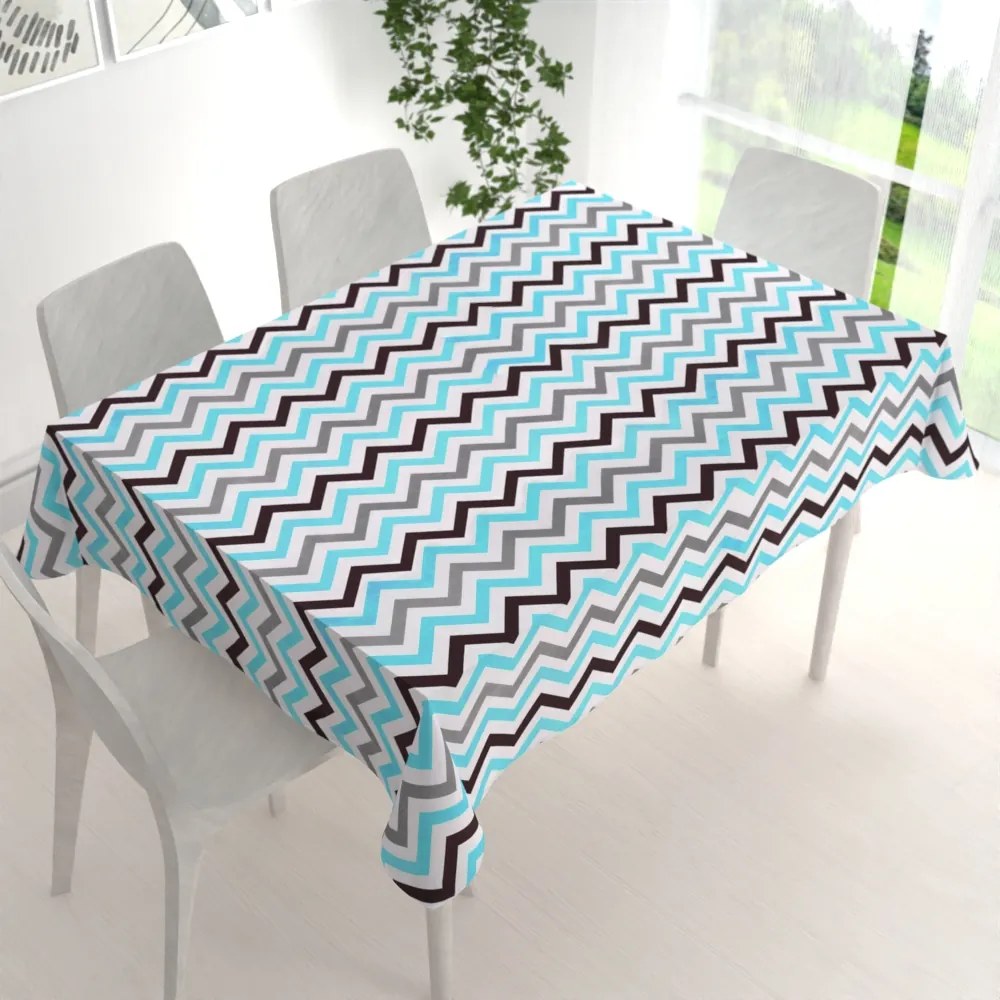 Biante Bavlnený obdĺžnikový obrus Sandra SA-380 Modro-sivo-hnedé cik-cak pásiky 50x100 cm