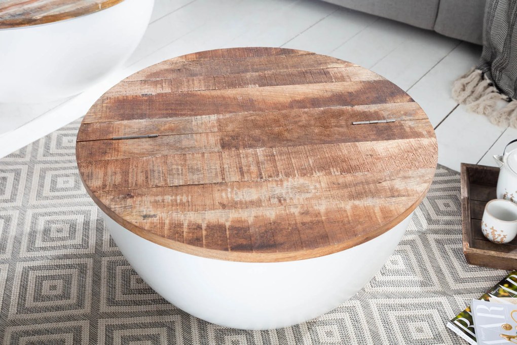 Konferenčný stolík Industrial Storage 60cm biely Mango