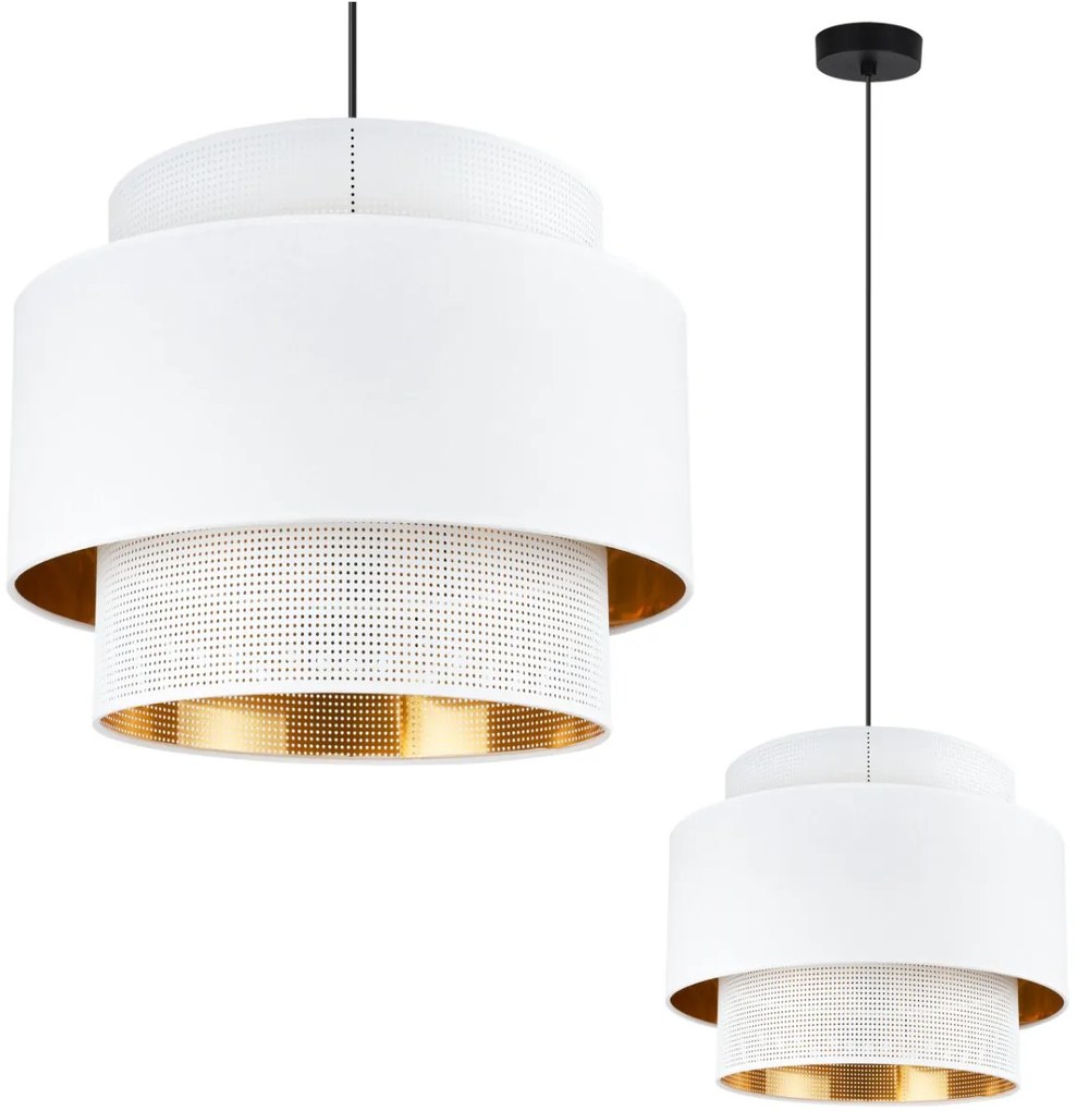 Závesné svietidlo Asti, 1x PVC/biele textilné tienidlo, (fi 35cm), g/c, b