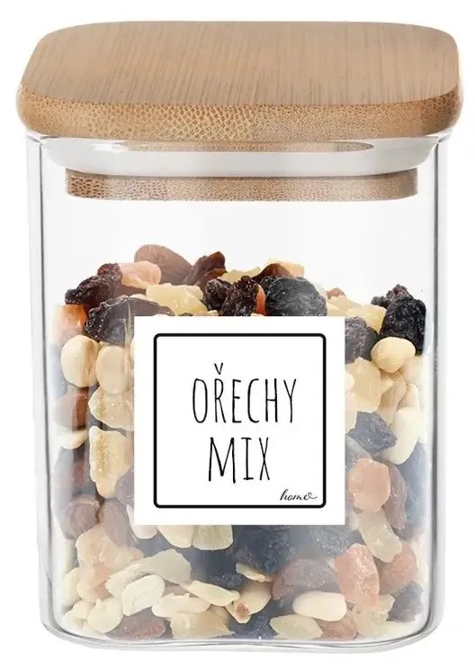 Orion Sklenená dóza hranatá s bambusovým vrchnákom, 1 l BORO