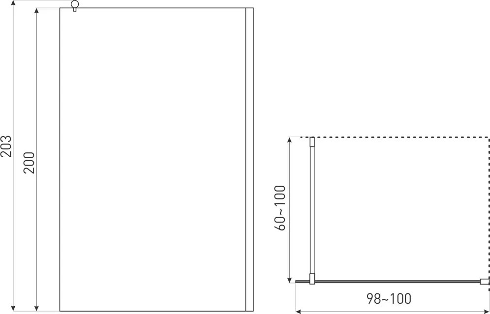 Novoterm Sprchová zastena Walk-in NV-Line 100 G, čierna/grafit - bez vaničky