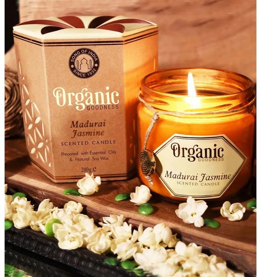 Organická sviečka Madurai Jasmine 200 g v jantárovom skle