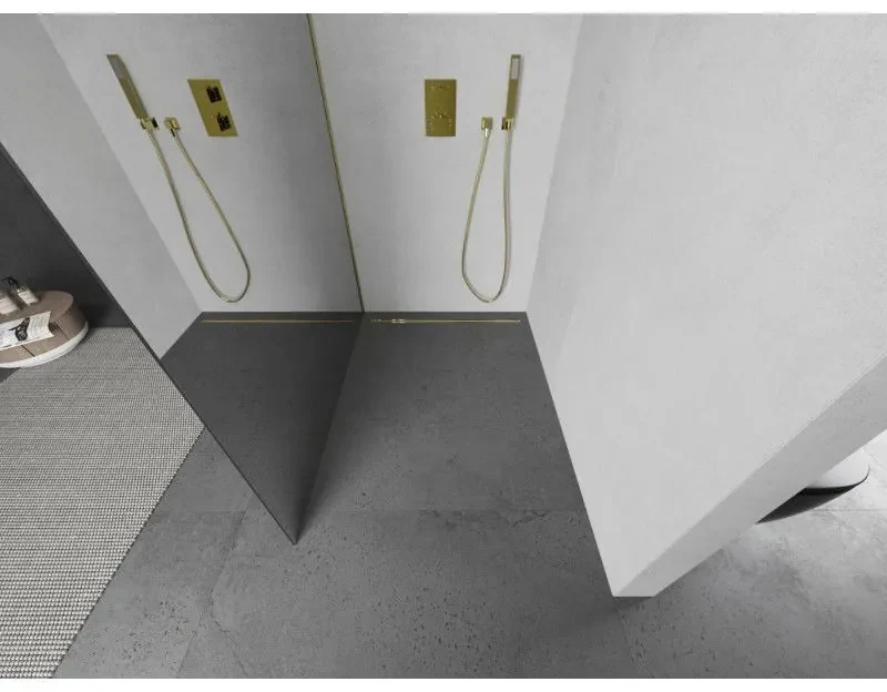 Mexen Kioto L, sprchová zástena Walk-In 80 x 200 cm, 8mm sklo vzor zrkadlo, zlatý matný profil, 800-080-103-55-50