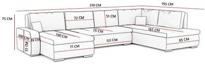 Rozkladacia rohová sedacia súprava TORONTO 310/190 Tmavo sivá/biela eko-koža Ľavá