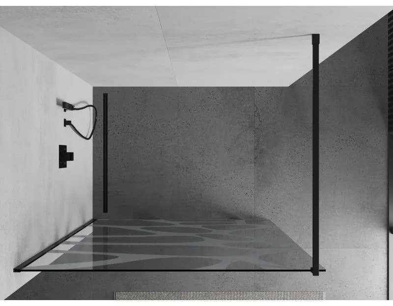 Mexen Kioto sprchová zástena 80x200 cm 8 mm, čierne, biely vzor, 800-080-101-70-97