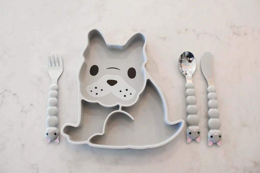 Silikónový delený tanierik s prísavkou - buldoček