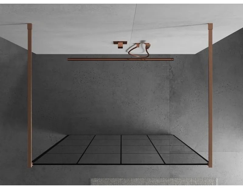 Mexen Kioto, sprchová zástena Walk-In 160 x 200 cm, 8mm sklo čierny vzor, medený matný profil, 800-160-002-65-77