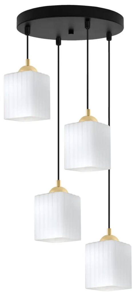 Závesné svietidlo Riffle Square, 4x biele sklenené tienidlo, b/g, o