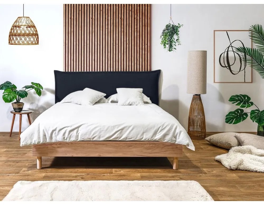 Tmavomodrá/prírodná dvojlôžková posteľ s roštom 160x200 cm Charlie – Bobochic Paris