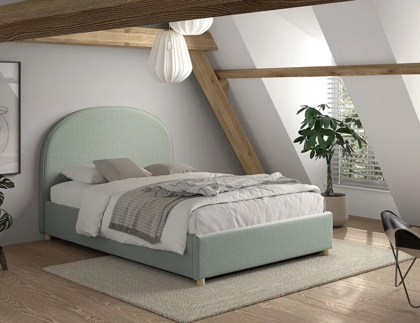 Dizajnová posteľ s úložným priestorom Moon zelená buklé 140x200cm